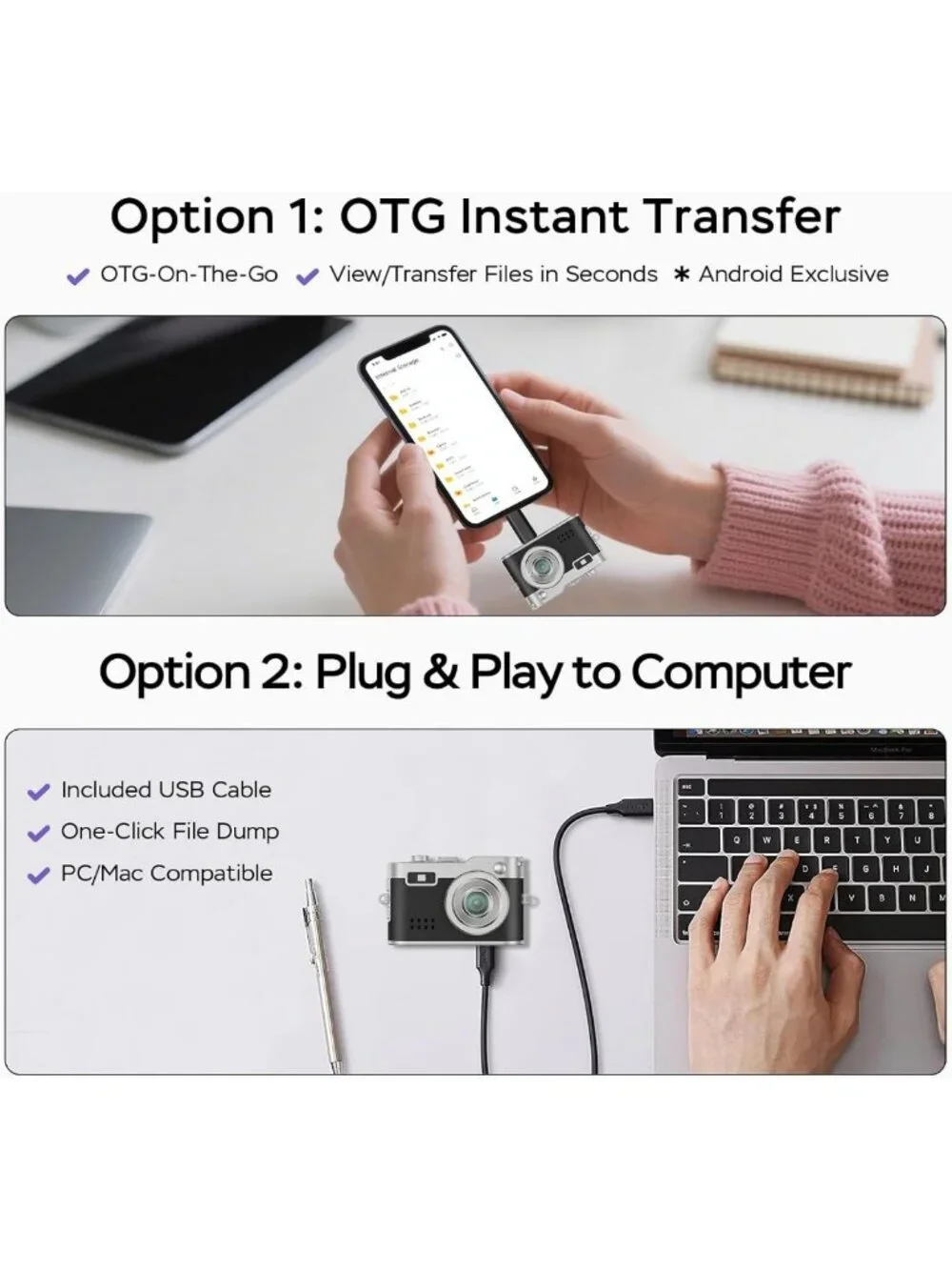Mini 1080P HD Digital Keychain Camera with 32GB Card & OTG Adapter - Compact